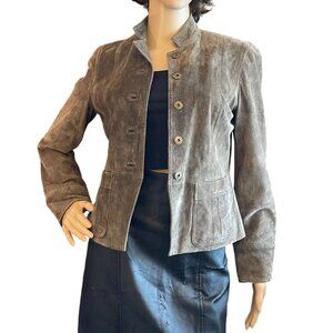 Liz Claiborne Petite Womens Suede Jacket Size P Brown Button Front Lined